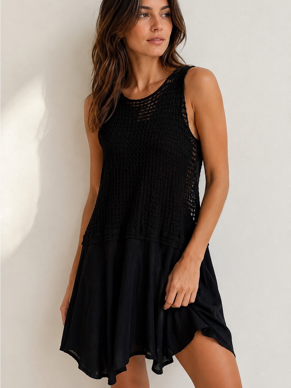 Project Social T Black Sleeveless Textured Mesh Dress. Size S